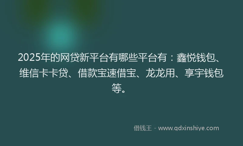2025年的网贷新平台有哪些平台有：鑫悦钱包、维信卡卡贷、借款宝速借宝、龙龙用、享宇钱包等。
