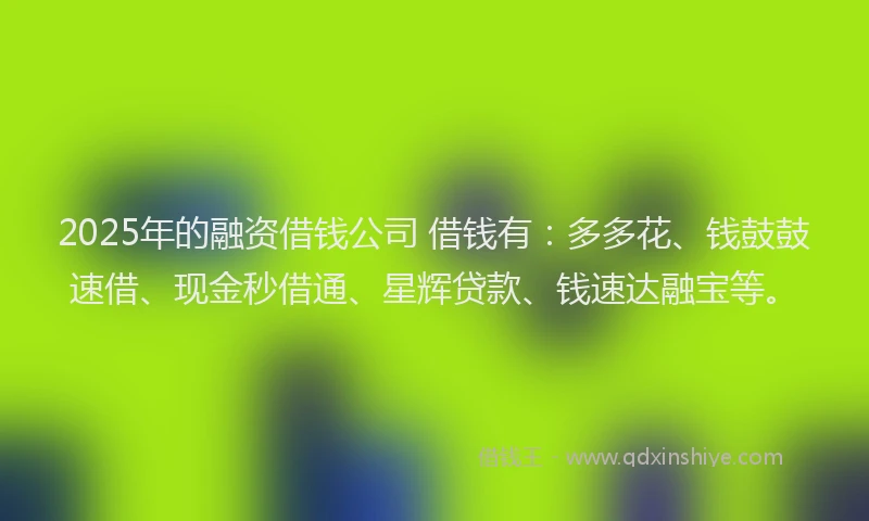 2025年的融资借钱公司 借钱有：多多花、钱鼓鼓速借、现金秒借通、星辉贷款、钱速达融宝等。