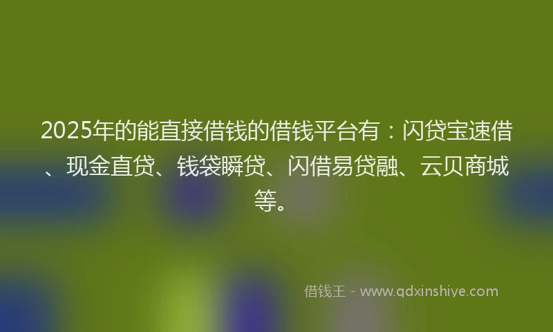 2025年的能直接借钱的借钱平台有：闪贷宝速借、现金直贷、钱袋瞬贷、闪借易贷融、云贝商城等。