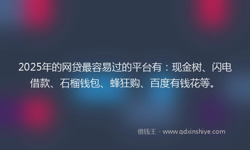 2025年的网贷最容易过的平台有：现金树、闪电借款、石榴钱包、蜂狂购、百度有钱花等。
