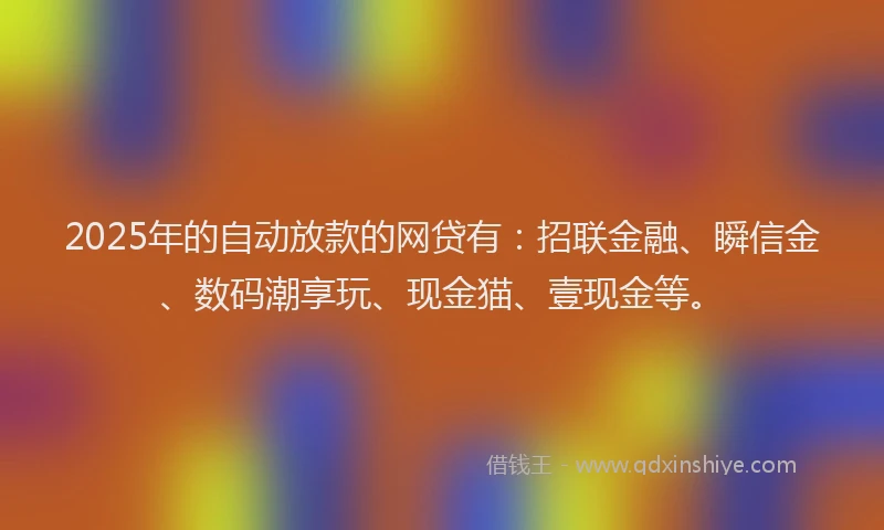 2025年的自动放款的网贷有：招联金融、瞬信金、数码潮享玩、现金猫、壹现金等。
