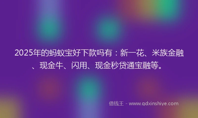 2025年的蚂蚁宝好下款吗有：新一花、米族金融、现金牛、闪用、现金秒贷通宝融等。