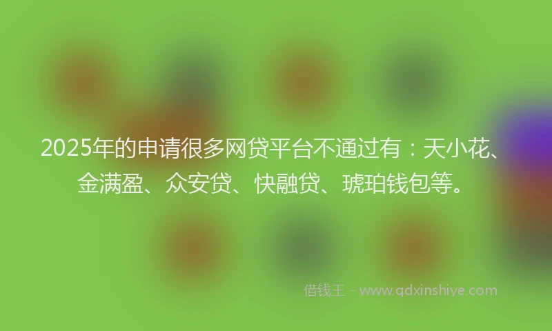 2025年的申请很多网贷平台不通过有：天小花、金满盈、众安贷、快融贷、琥珀钱包等。