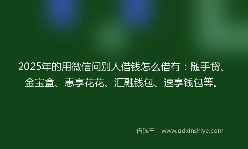 2025年的用微信问别人借钱怎么借有:随手贷、金宝盒、惠享花花、汇融钱包、速享钱包等。