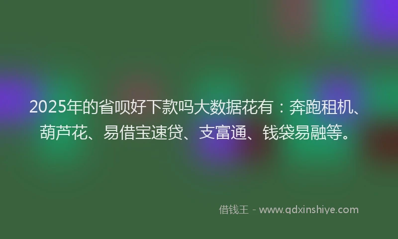 2025年的省呗好下款吗大数据花有：奔跑租机、葫芦花、易借宝速贷、支富通、钱袋易融等。