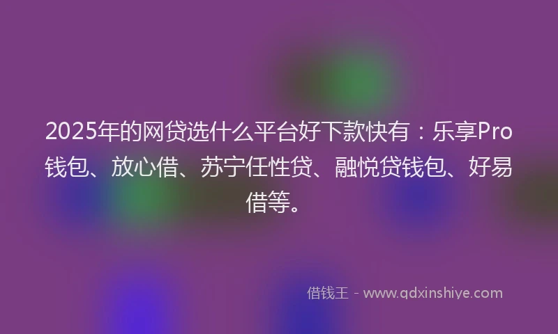2025年的网贷选什么平台好下款快有：乐享Pro钱包、放心借、苏宁任性贷、融悦贷钱包、好易借等。