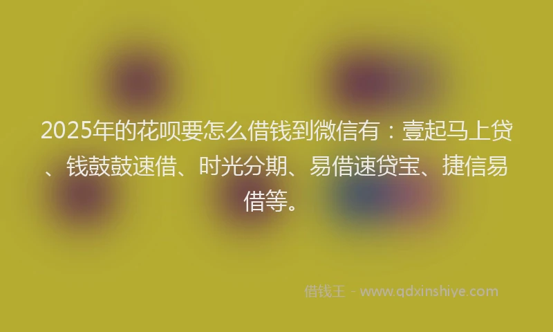 2025年的花呗要怎么借钱到微信有：壹起马上贷、钱鼓鼓速借、时光分期、易借速贷宝、捷信易借等。
