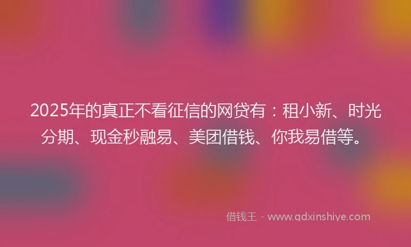 2025年的真正不看征信的网贷有：租小新、时光分期、现金秒融易、美团借钱、你我易借等。