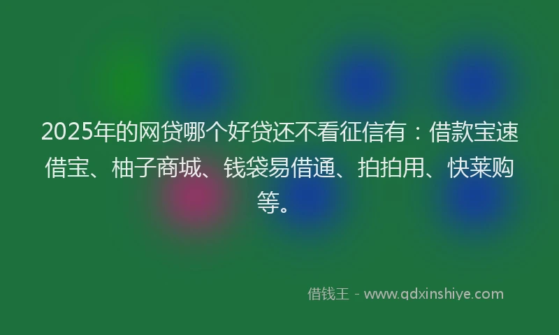 2025年的网贷哪个好贷还不看征信有：借款宝速借宝、柚子商城、钱袋易借通、拍拍用、快莱购等。