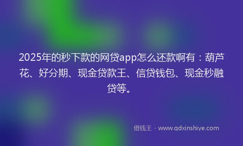 2025年的秒下款的网贷app怎么还款啊有：葫芦花、好分期、现金贷款王、信贷钱包、现金秒融贷等。
