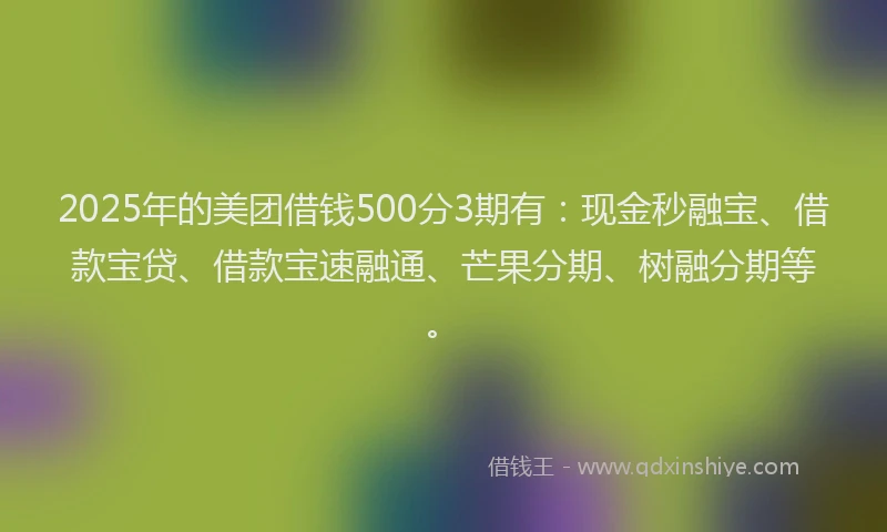 2025年的美团借钱500分3期有：现金秒融宝、借款宝贷、借款宝速融通、芒果分期、树融分期等。