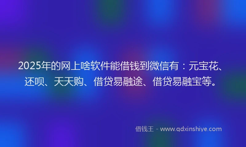 2025年的网上啥软件能借钱到微信有：元宝花、还呗、天天购、借贷易融途、借贷易融宝等。