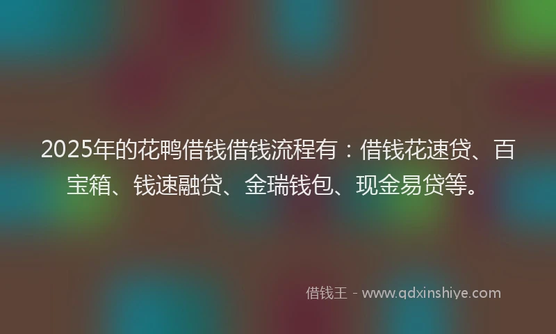 2025年的花鸭借钱借钱流程有：借钱花速贷、百宝箱、钱速融贷、金瑞钱包、现金易贷等。