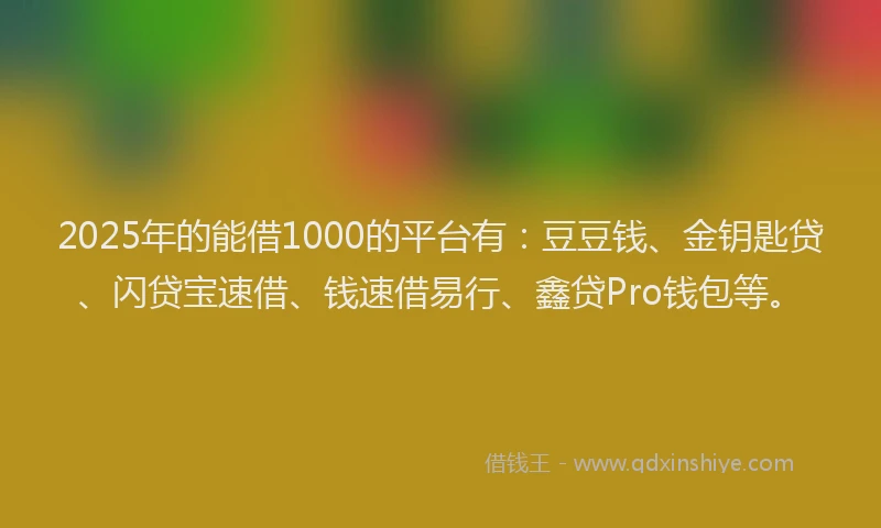 2025年的能借1000的平台有：豆豆钱、金钥匙贷、闪贷宝速借、钱速借易行、鑫贷Pro钱包等。