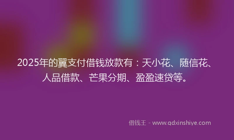 2025年的翼支付借钱放款有：天小花、随信花、人品借款、芒果分期、盈盈速贷等。