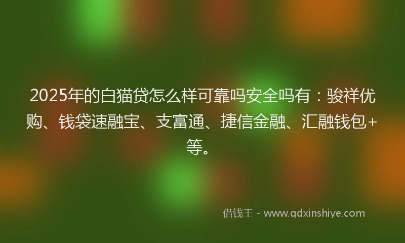 2025年的白猫贷怎么样可靠吗安全吗有：骏祥优购、钱袋速融宝、支富通、捷信金融、汇融钱包+等。