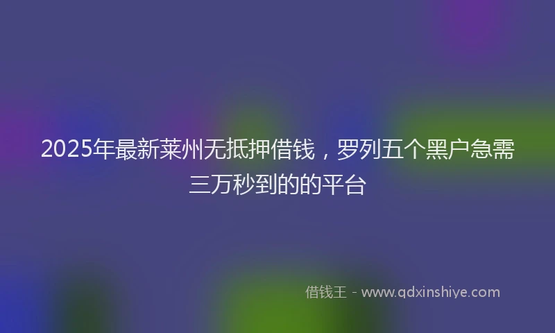 2025年最新莱州无抵押借钱，罗列五个黑户急需三万秒到的的平台