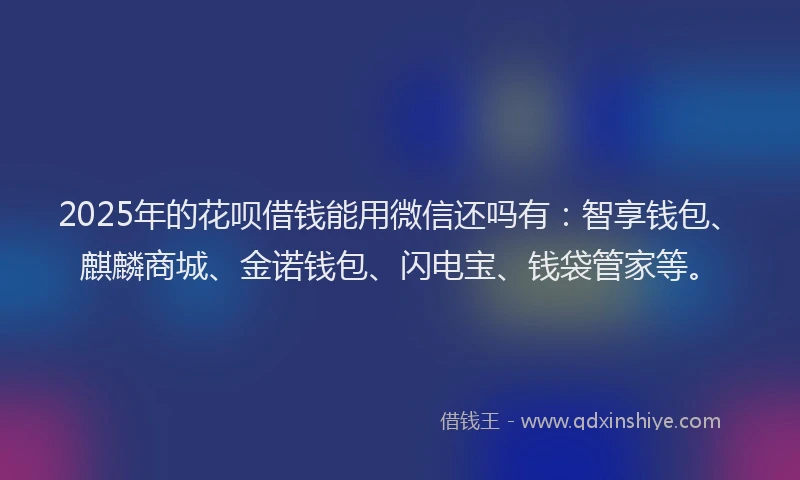 2025年的花呗借钱能用微信还吗有：智享钱包、麒麟商城、金诺钱包、闪电宝、钱袋管家等。