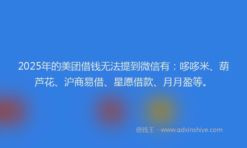 2025年的美团借钱无法提到微信有：哆哆米、葫芦花、沪商易借、星愿借款、月月盈等。