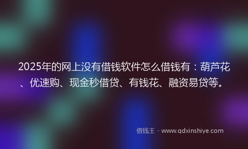 2025年的网上没有借钱软件怎么借钱有：葫芦花、优速购、现金秒借贷、有钱花、融资易贷等。