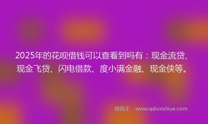 2025年的花呗借钱可以查看到吗有：现金流贷、现金飞贷、闪电借款、度小满金融、现金侠等。