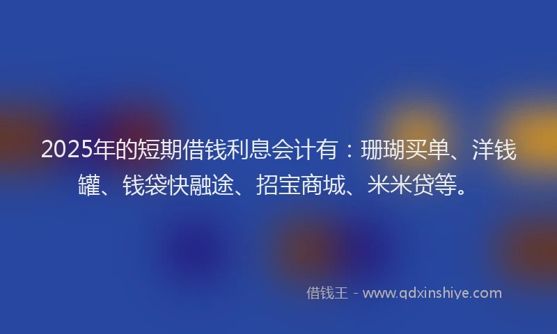 2025年的短期借钱利息会计有：珊瑚买单、洋钱罐、钱袋快融途、招宝商城、米米贷等。