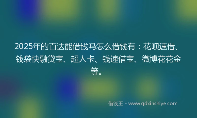 2025年的百达能借钱吗怎么借钱有：花呗速借、钱袋快融贷宝、超人卡、钱速借宝、微博花花金等。