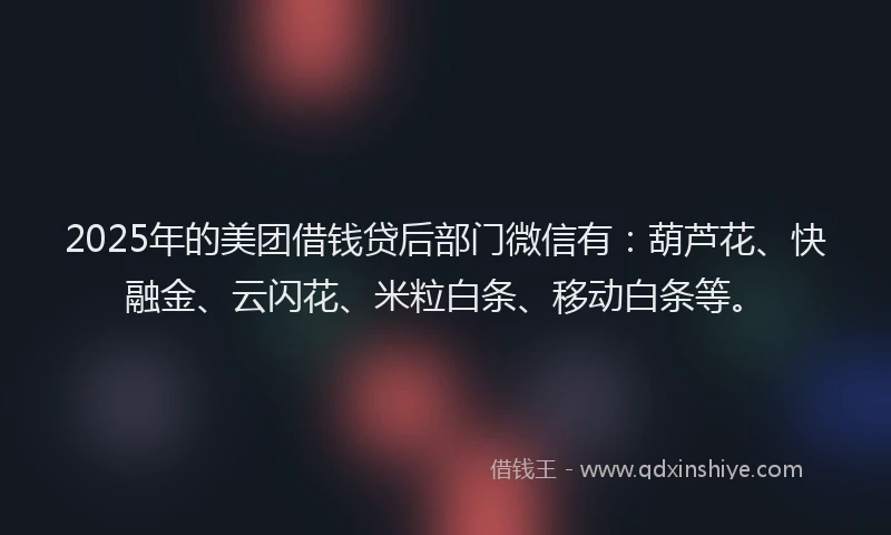 2025年的美团借钱贷后部门微信有：葫芦花、快融金、云闪花、米粒白条、移动白条等。