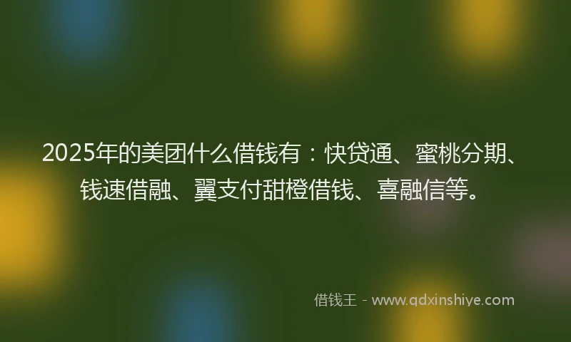 2025年的美团什么借钱有:快贷通、蜜桃分期、钱速借融、翼支付甜橙借钱、喜融信等。