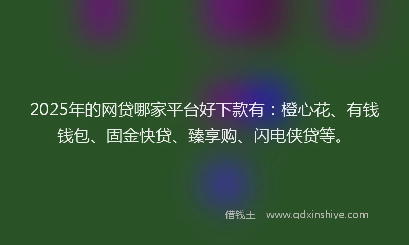 2025年的网贷哪家平台好下款有：橙心花、有钱钱包、固金快贷、臻享购、闪电侠贷等。