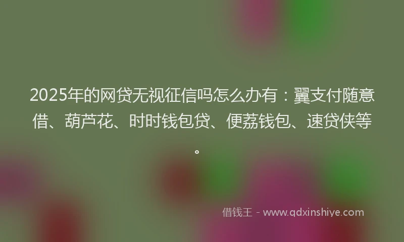 2025年的网贷无视征信吗怎么办有：翼支付随意借、葫芦花、时时钱包贷、便荔钱包、速贷侠等。