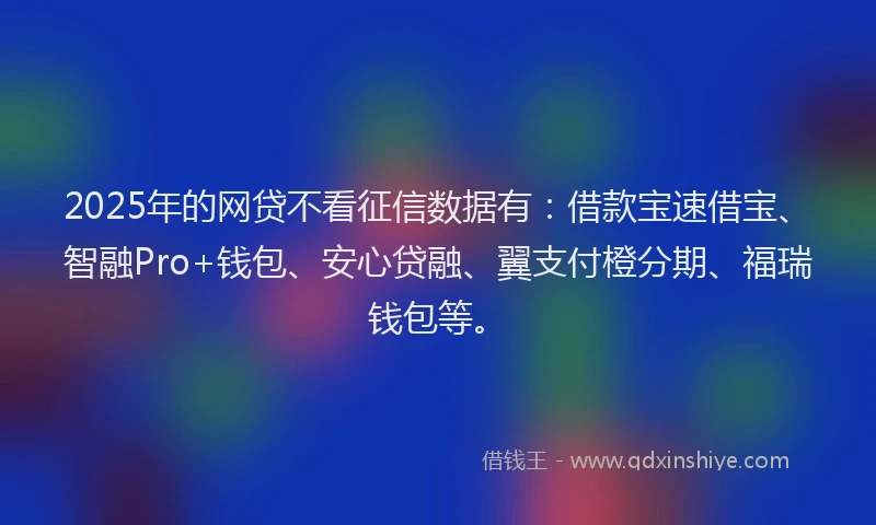 2025年的网贷不看征信数据有：借款宝速借宝、智融Pro+钱包、安心贷融、翼支付橙分期、福瑞钱包等。