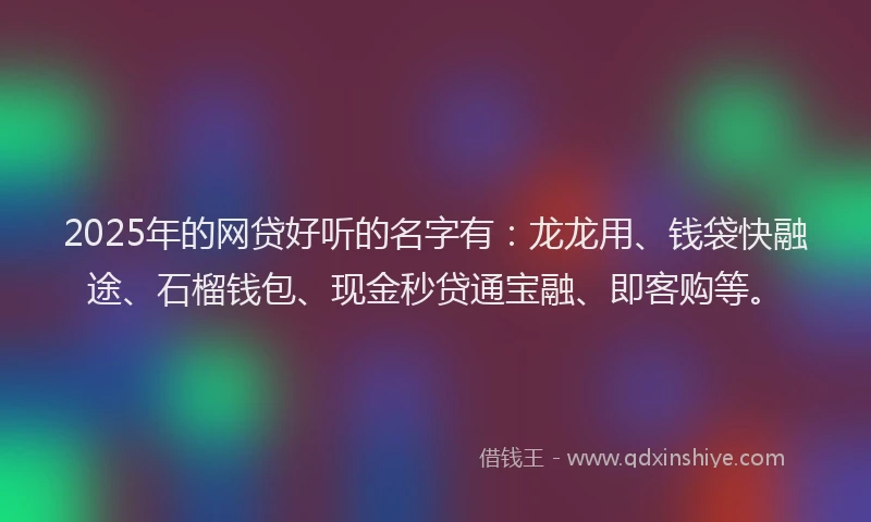 2025年的网贷好听的名字有：龙龙用、钱袋快融途、石榴钱包、现金秒贷通宝融、即客购等。