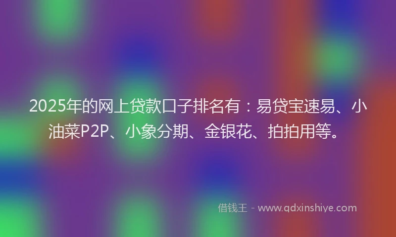 2025年的网上贷款口子排名有：易贷宝速易、小油菜P2P、小象分期、金银花、拍拍用等。