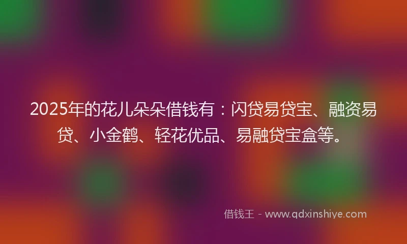 2025年的花儿朵朵借钱有：闪贷易贷宝、融资易贷、小金鹤、轻花优品、易融贷宝盒等。