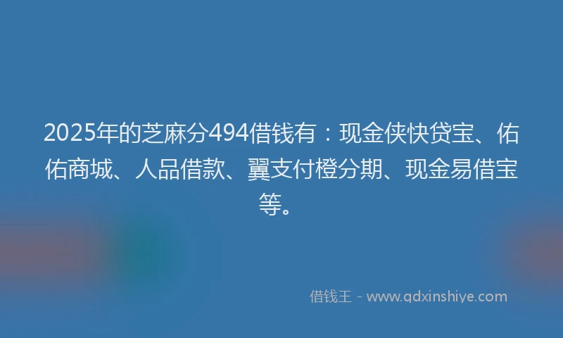 2025年的芝麻分494借钱有：现金侠快贷宝、佑佑商城、人品借款、翼支付橙分期、现金易借宝等。