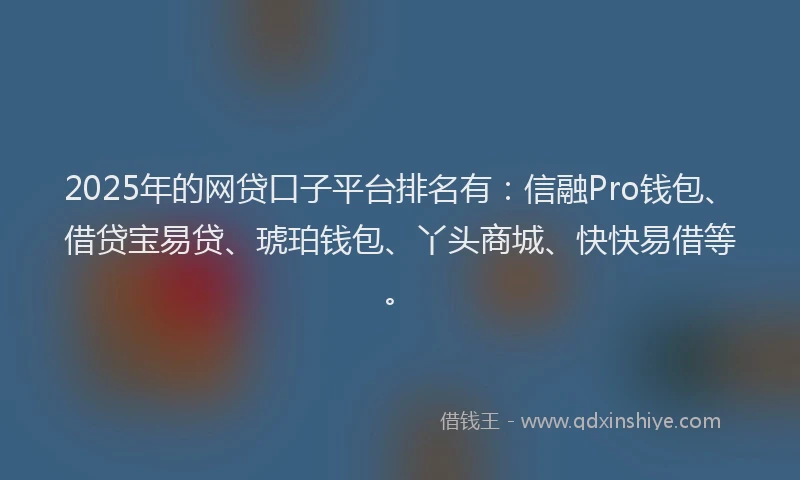 2025年的网贷口子平台排名有：信融Pro钱包、借贷宝易贷、琥珀钱包、丫头商城、快快易借等。