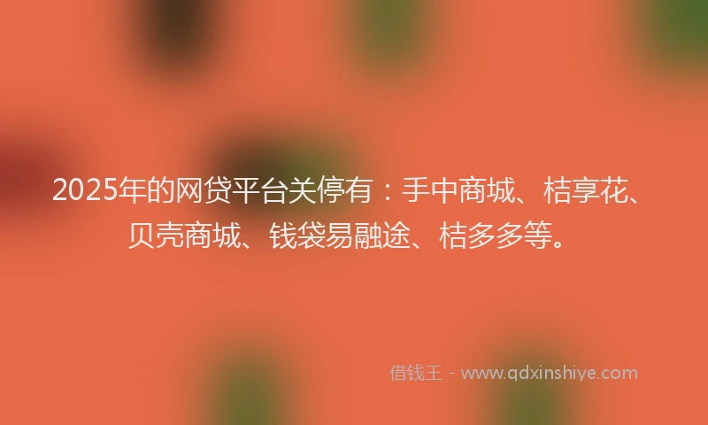 2025年的网贷平台关停有：手中商城、桔享花、贝壳商城、钱袋易融途、桔多多等。