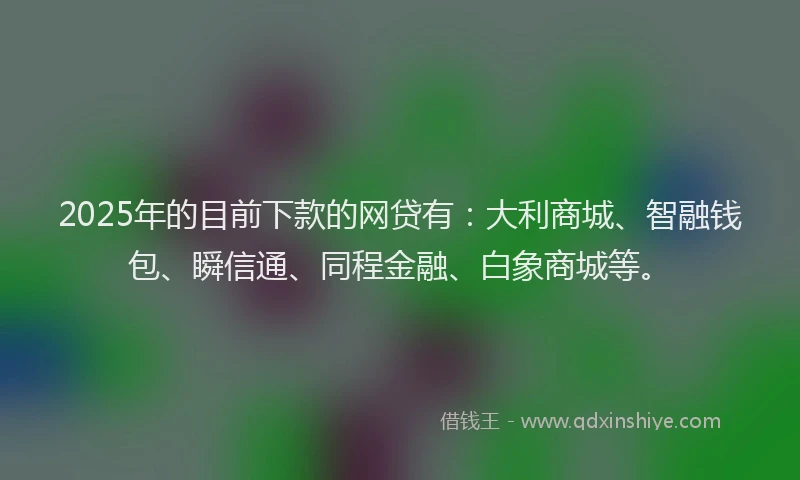2025年的目前下款的网贷有：大利商城、智融钱包、瞬信通、同程金融、白象商城等。