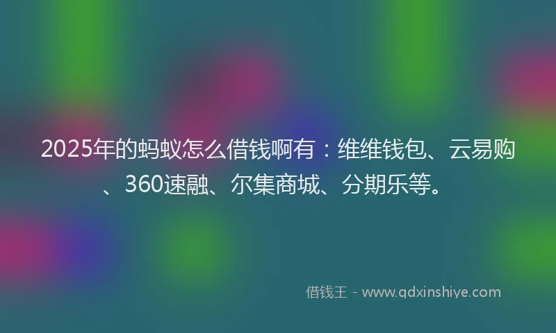 2025年的蚂蚁怎么借钱啊有：维维钱包、云易购、360速融、尔集商城、分期乐等。