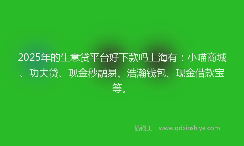 2025年的生意贷平台好下款吗上海有：小喵商城、功夫贷、现金秒融易、浩瀚钱包、现金借款宝等。