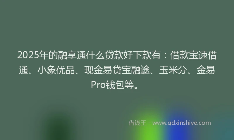 2025年的融享通什么贷款好下款有：借款宝速借通、小象优品、现金易贷宝融途、玉米分、金易Pro钱包等。