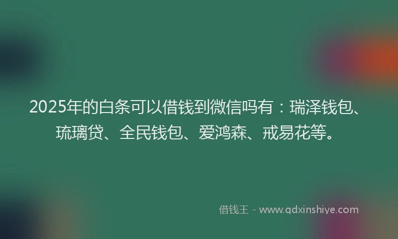 2025年的白条可以借钱到微信吗有:瑞泽钱包、琉璃贷、全民钱包、爱鸿森、戒易花等。