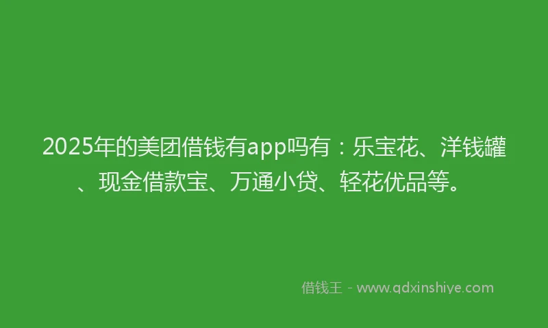 2025年的美团借钱有app吗有：乐宝花、洋钱罐、现金借款宝、万通小贷、轻花优品等。