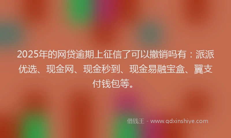 2025年的网贷逾期上征信了可以撤销吗有：派派优选、现金网、现金秒到、现金易融宝盒、翼支付钱包等。
