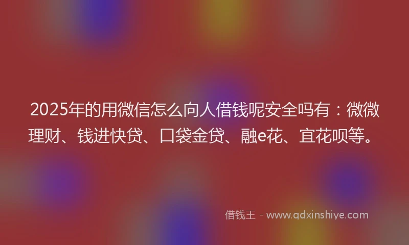 2025年的用微信怎么向人借钱呢安全吗有：微微理财、钱进快贷、口袋金贷、融e花、宜花呗等。
