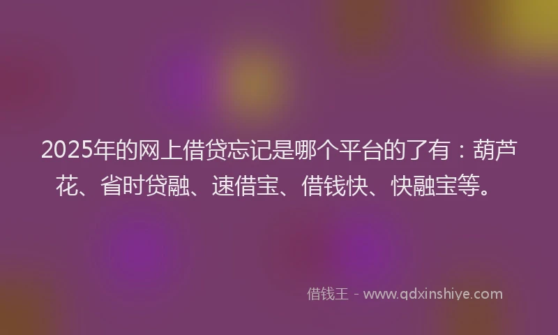 2025年的网上借贷忘记是哪个平台的了有：葫芦花、省时贷融、速借宝、借钱快、快融宝等。
