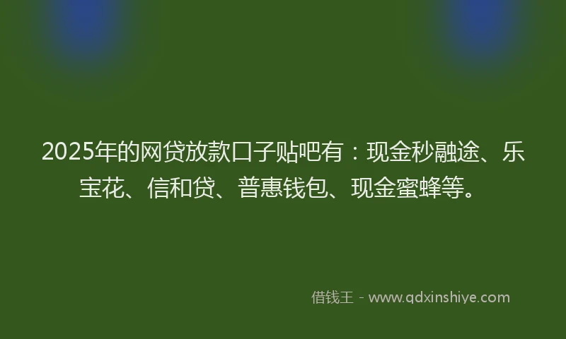2025年的网贷放款口子贴吧有：现金秒融途、乐宝花、信和贷、普惠钱包、现金蜜蜂等。