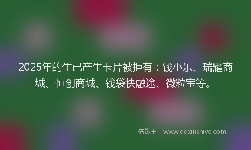 2025年的生已产生卡片被拒有：钱小乐、瑞耀商城、恒创商城、钱袋快融途、微粒宝等。