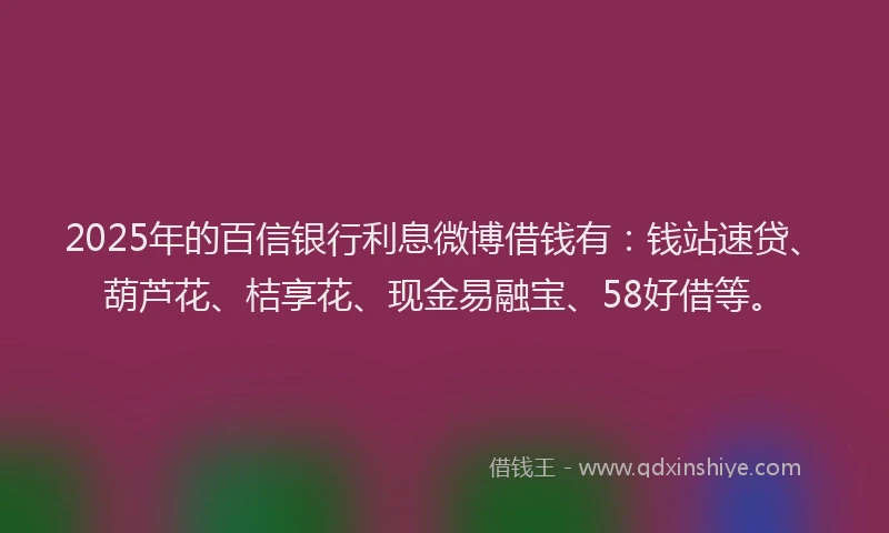 2025年的百信银行利息微博借钱有：钱站速贷、葫芦花、桔享花、现金易融宝、58好借等。